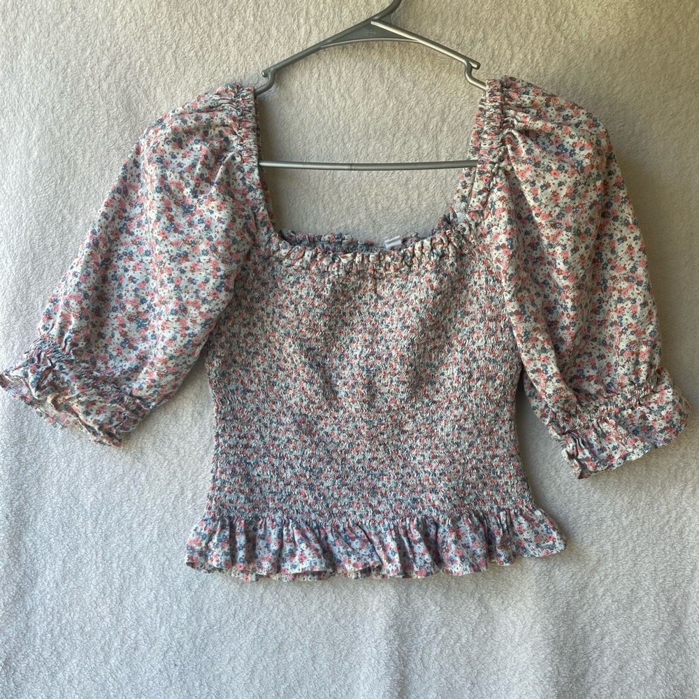 GAP Smocked Floral Puff Sleeve Blouse women’s XS